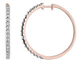 Diamond Hoop Earrings in Sterling Silver with Rose Pink Gold Plating 1 Inch
